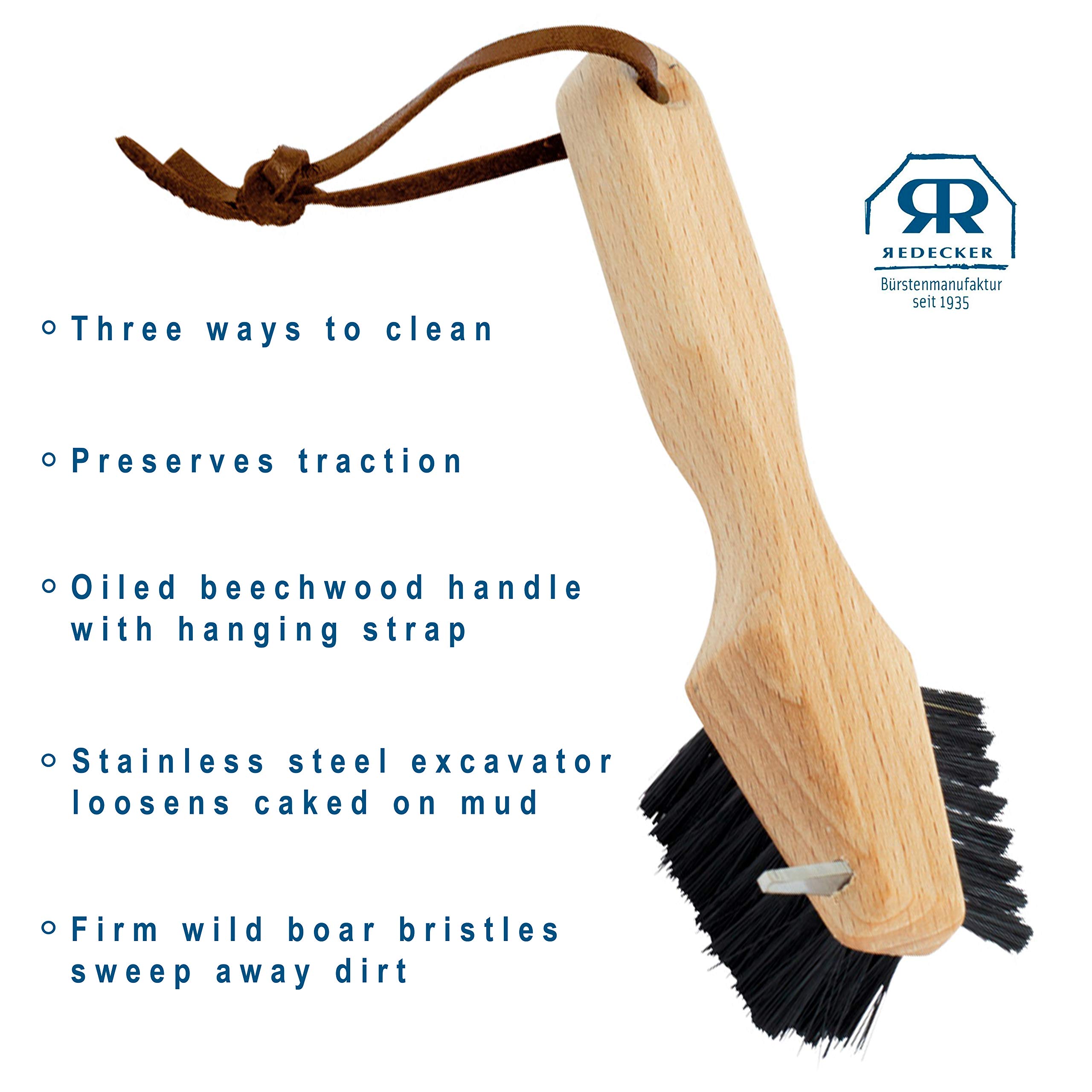 Redecker 381216 Schuhsohlenbürste, 16 cm, Buchenholz & Wildschweinborste