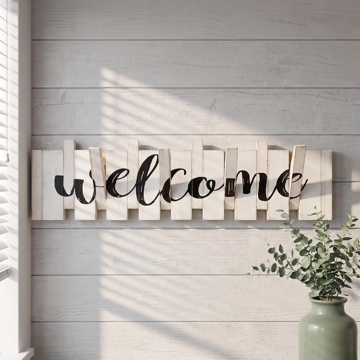 22 Inch Wooden Wall Coat Rack, 8 Foldable Hooks Farmhouse Hanger
