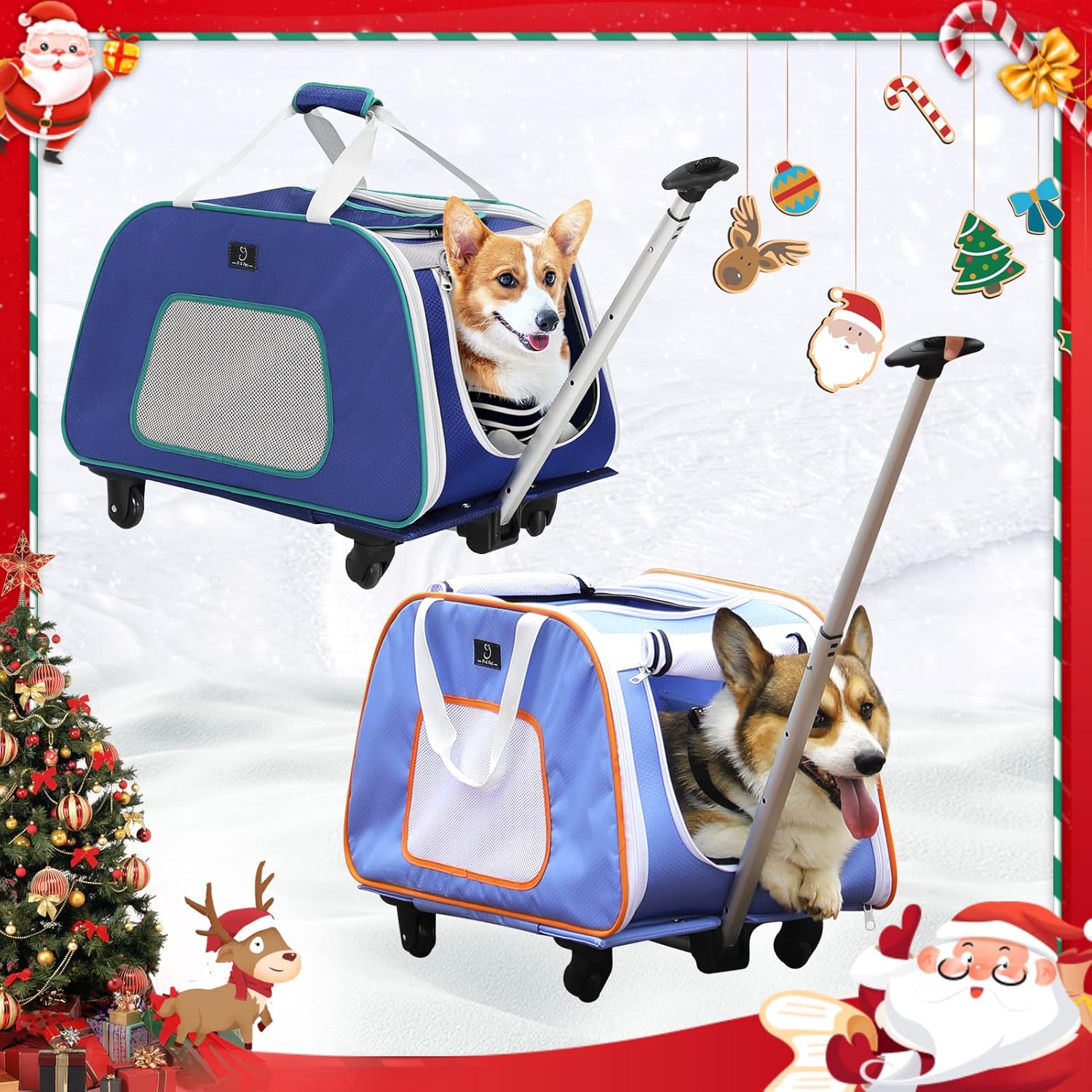 A4 Pet Pet Carrier with Wheels,Foldable Dog Carrier on Wheels for Medium Dogs Up to 33 LBS with Removable Base,Extendable Handle & 4-Wheels Design,Mesh Ventilation Windows and Safety Rope, Blue