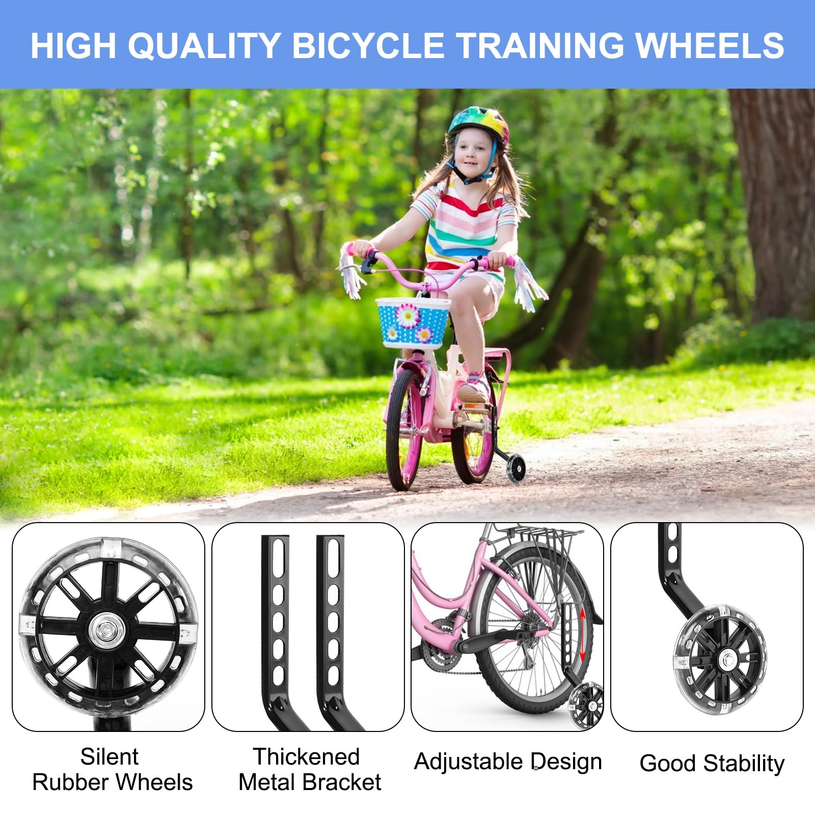 Stabilisateurs de vélo, Roulette Velo Universelle, Roues de Support Réglables 12-20 Pouces