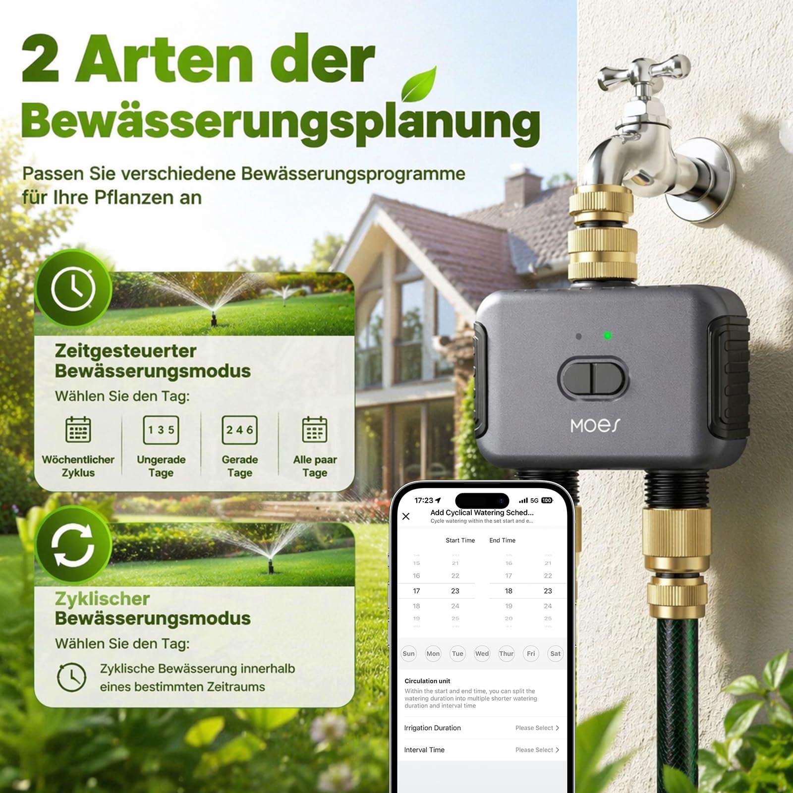 Bewässerungscomputer WLAN 2 Ausgänge für Gartenbewässerung,Messing-Einlass