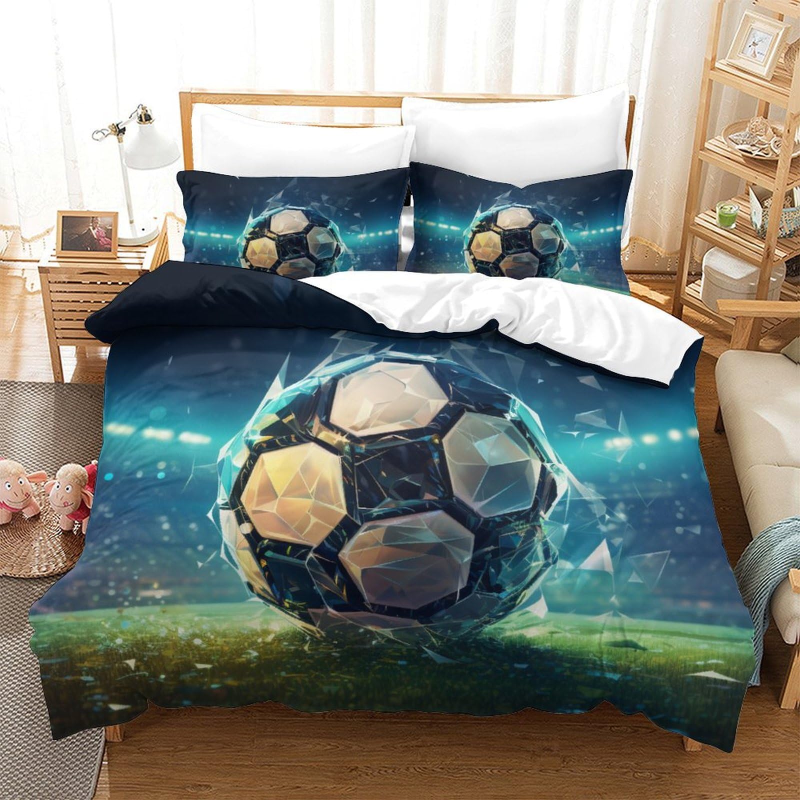 Housse de couette football microfibre anti-plis parure de lit 260x220cm