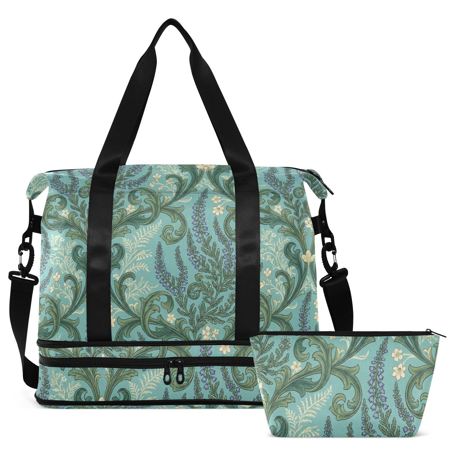 Bolsa de transporte grande con diseño francés clásico con bolsillo húmedo y correa ajustable, bolsa de gimnasio para viajes, juego de 2 piezas para hombres y mujeres