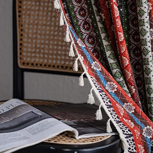 Miniatura 6 de VOGOL Cortinas de ventana con borlas a rayas estilo bohemio semiopacas con bolsillo para barra de barra para dormitorio oficina 1 panel de 59 x 94