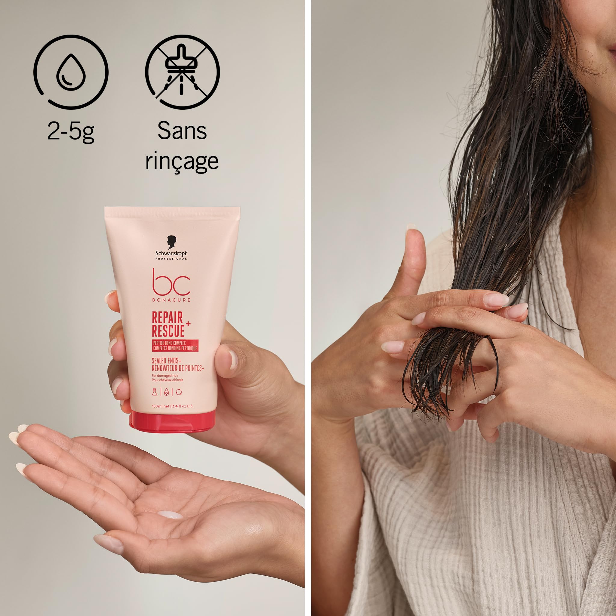 Schwarzkopf Professional Bonacure Repair Rescue Sealed Ends Sérum Et Crème Pour Cheveux Abîmés Complexe De Soins Végan Avec Arginine Moins De Cassage Cheveux Plus Forts Meilleure Maniabilité 100 ml