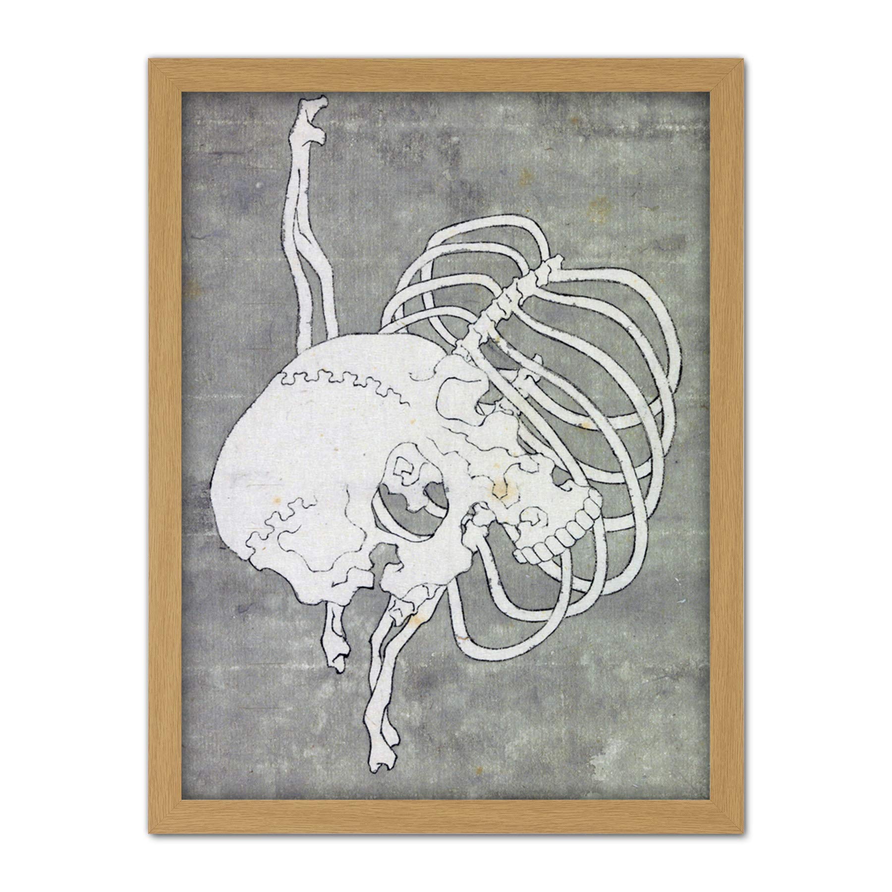 Artery8 Hokusai Skull Rib Cage Macabre Japanese Painting Artwork Framed Wall Art Print 18X24 Inch
