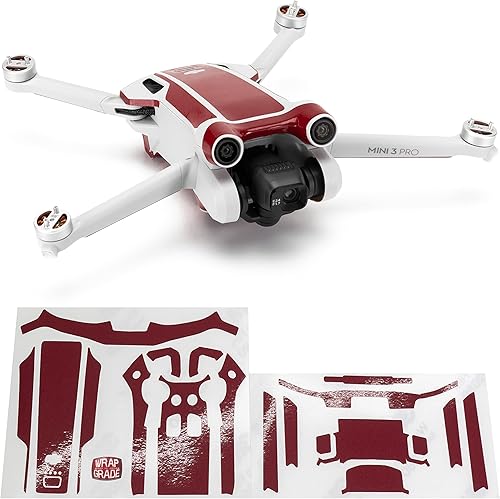 WRAPGRADE Pegatinas de piel compatibles con DJI Mini 3 Pro  Color de acento (rojo japonés)