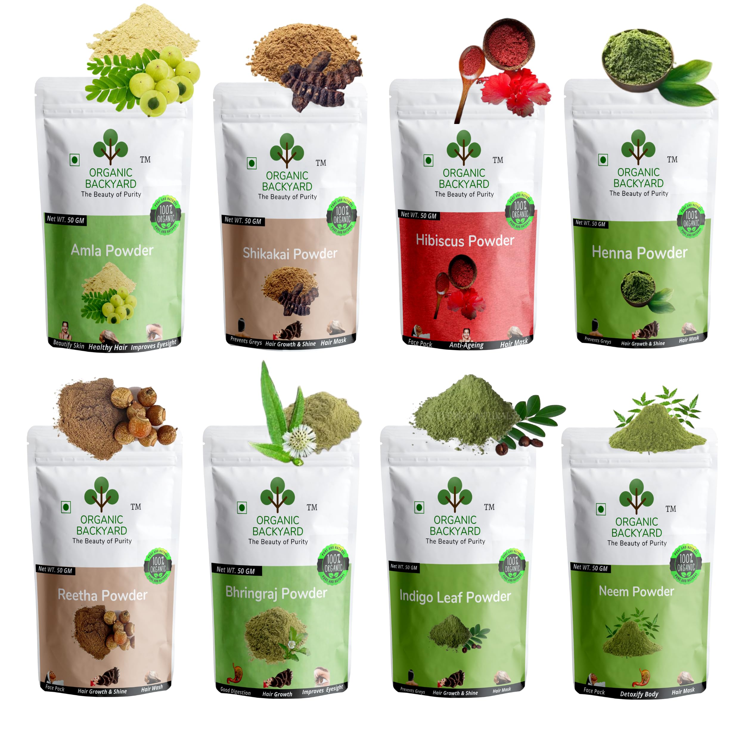 Amla,Reetha,Shikakai,Bhringraj,Hibiscus,Henna,Indigo,Neem Powder for Hair 50gm(400 g)-image-15