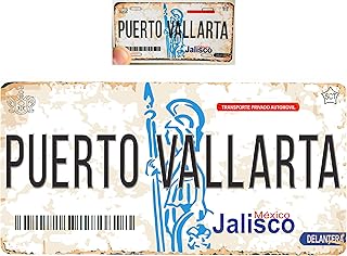 Set Puerto Vallarta Jalisco Mexico Aluminum Novelty Vanity Plate Placa Sign 6" x 12" with Sticker Decal 2" x 4" - Souvenir, Decorative, Tourist Gift