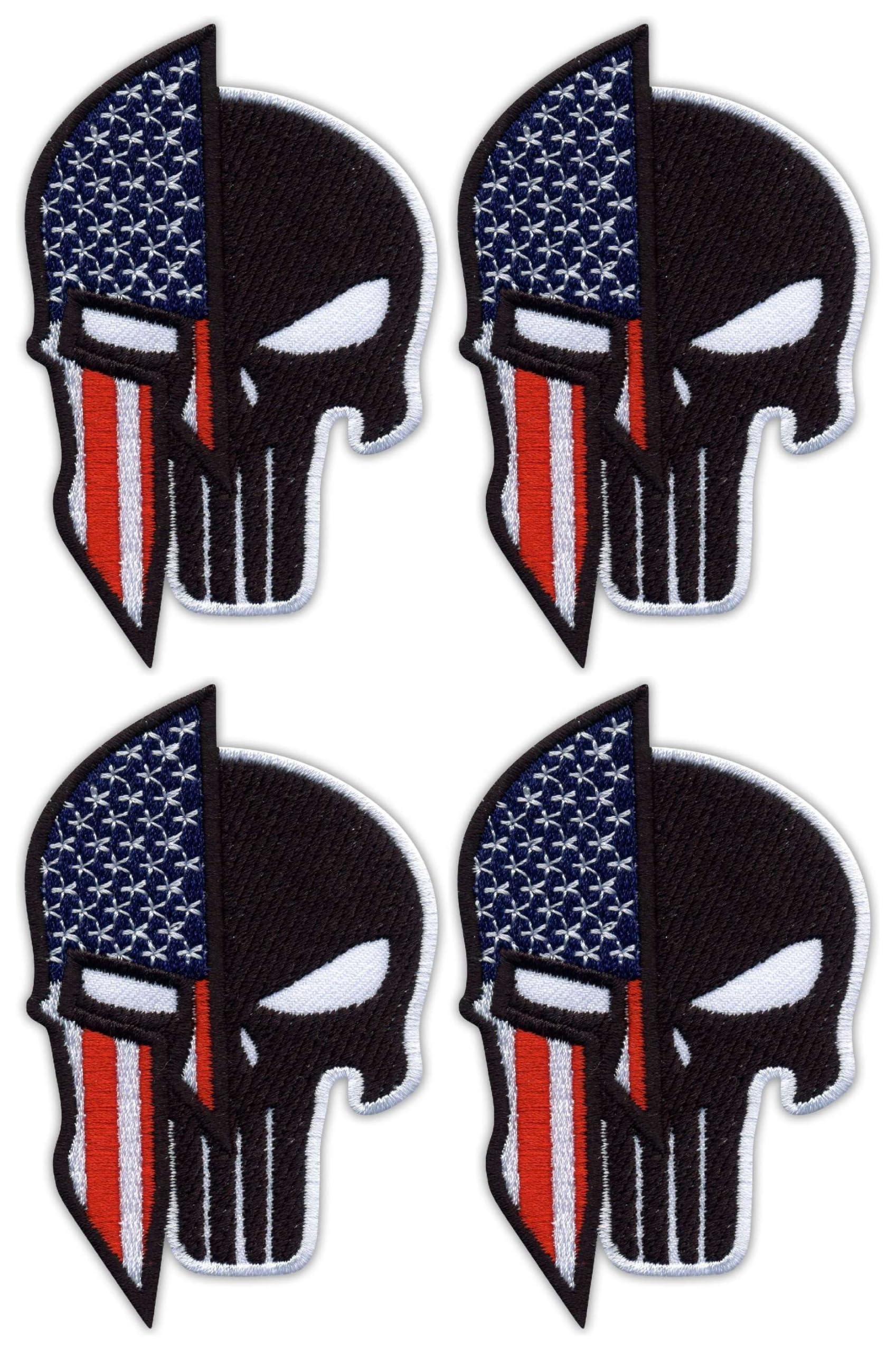 Lot de 4 écussons brodés Punisher Spartan USA noirs avec fixation Velcro