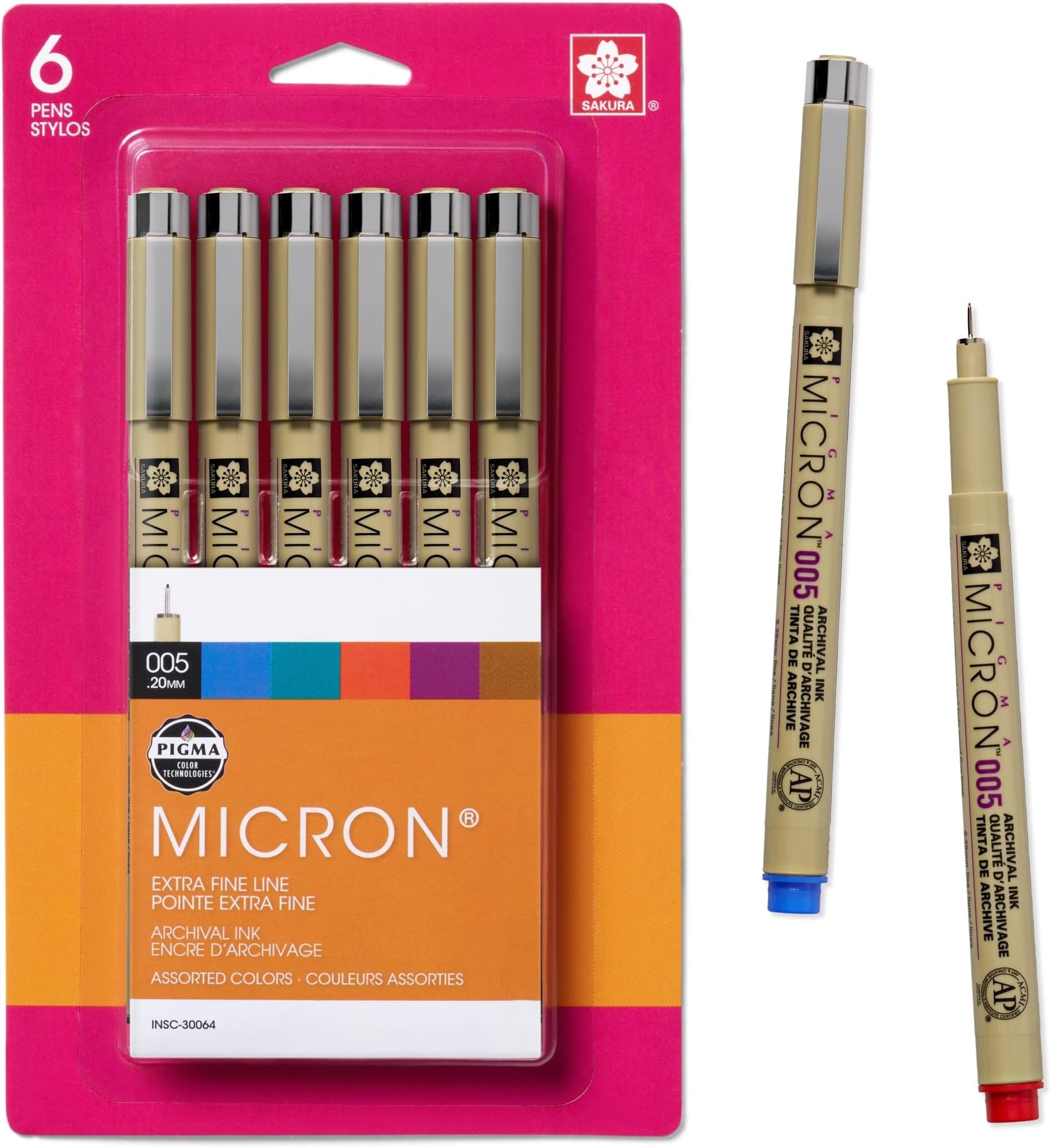 Sakura 30064 6-Piece Pigma Micron Assorted Colors 005 Ink Pen Set
