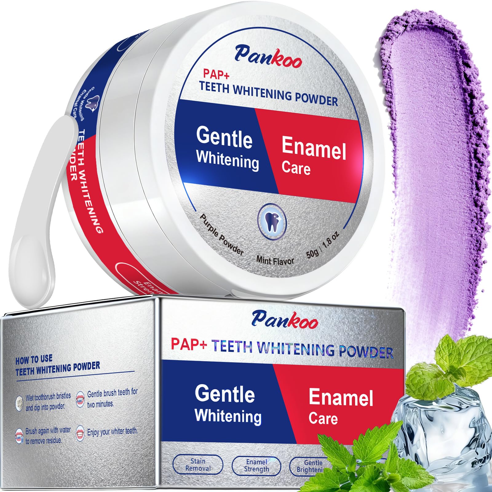 Teeth Whitening Powder with PAP 50g für Zähne Aufhellen,vegan | Effektive Aufhellung Gegen Verfärbungen von Kaffee, Rauchen & Wein - Sanft für Sensitive Zähne - Gentle than Whitening Strips