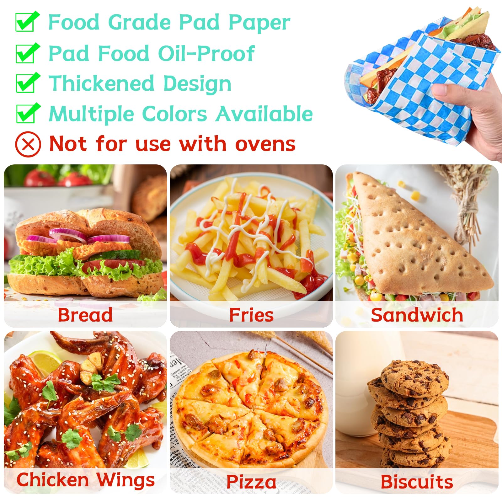 120 arkuszy tłustego papieru do pakowania żywności, 30 x 30 cm, jednorazowy papier odporny na tłuszcz, nieprzywierający, woskowany, do ciast, kanapek, burgerów