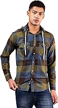 CVC Men’s Winter Warm Flannel Full Sleeve Casual Cold Weather Comfortable & Stylish Cotton Woolen Shirt with Cap Winter Wear Hoodie Shirt.