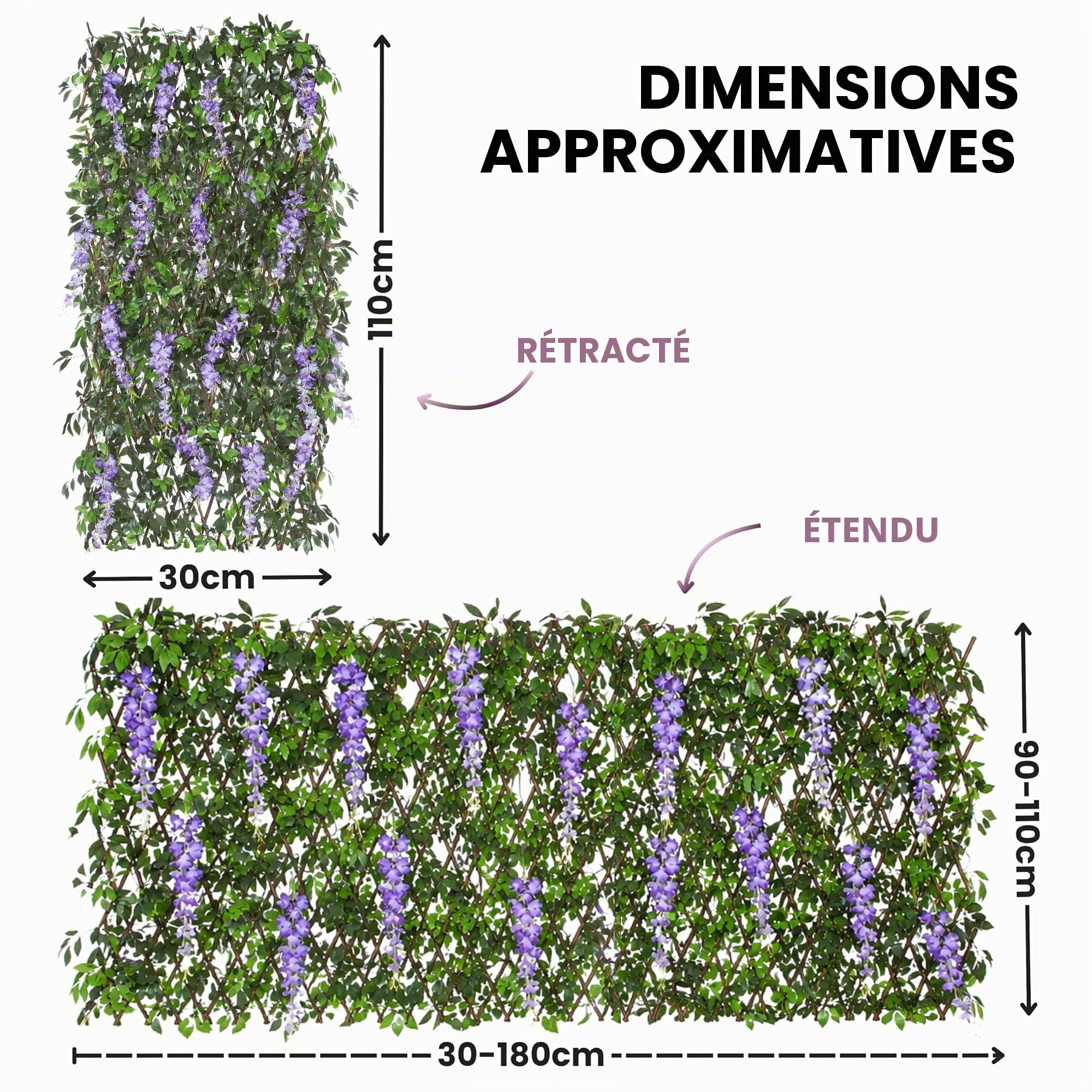 Garden Mile Treillis Feuilles et Fleurs de Glycine Artificielle Violette, Panneau pour Printemps et Été, Décoration de Jardin Grimpante