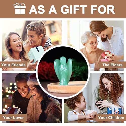 Miniatura 7 de Artistone Estatuas y figuras de ángel guardián de cristal de aventurina verde talladas a mano, piedras preciosas de bolsillo curativas, piedra de