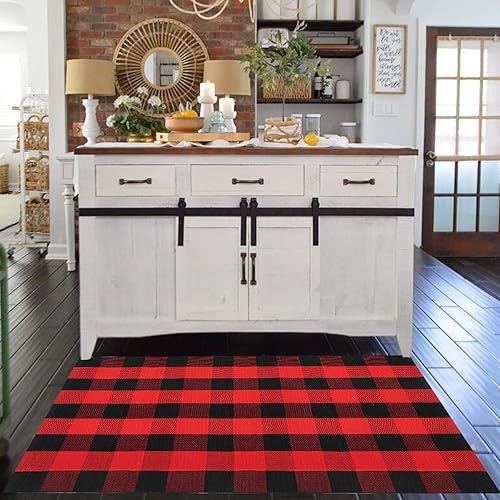 Miniatura 4 de Buffalo - Tapete de 35.4 x 59 pulgadas, tejido a mano para puerta delantera, color blanco y negro, lavable a máquina, para exteriores, para porche