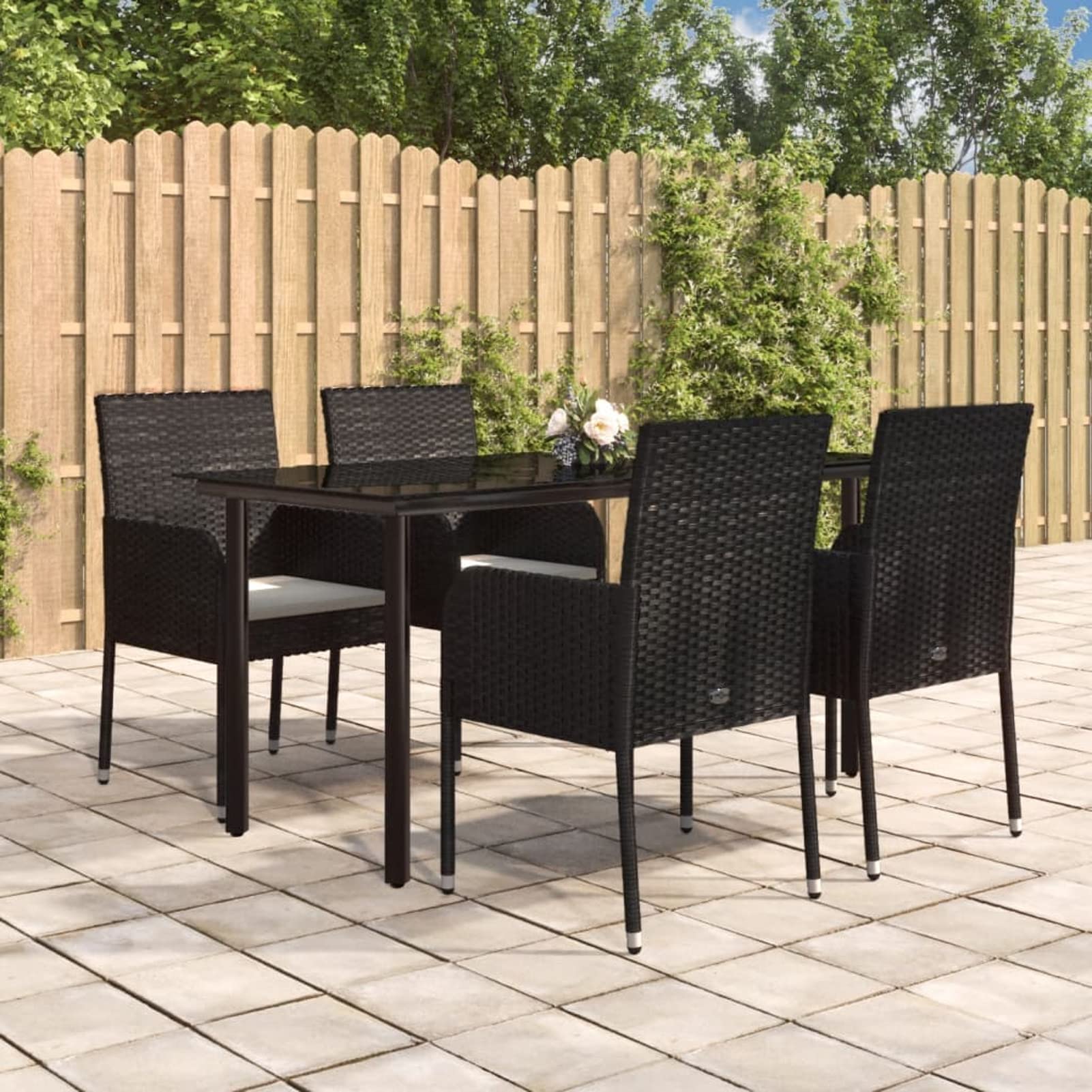 3185157 Set da Pranzo da Giardino 5 pz Nero con Cuscini in Polyrattan Testata in Legno,Testata Letto Matrimoniale Muebles Dormitorio Spalliera Letto Testiere per Letto Matrimoniale