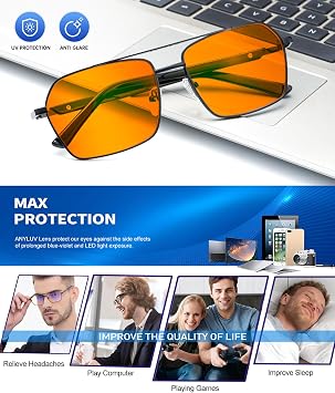 ANYLUV Blue Light Glasses Men + Al-Mg Metal Computer Blue Light Blocking Glasses