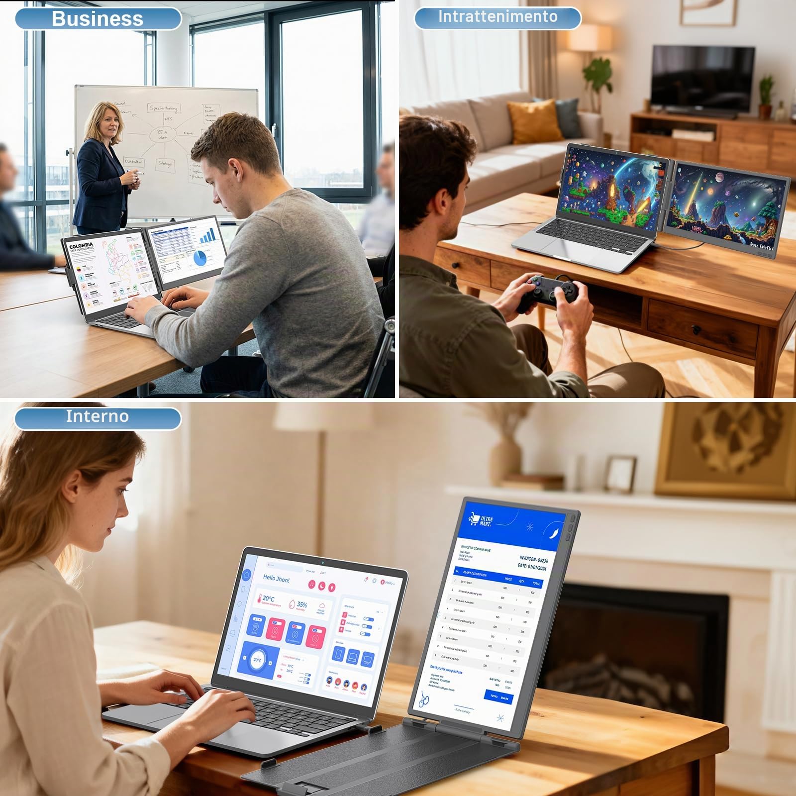 KEFEYA Monitor Portatile 14” FHD 1080P IPS Doppio Estensore dello Schermo, Schermo Portatile per Laptops 13-17.3" Laptop Screen Extender Plug & Play Dual Schermate per Windows, Mac, Android, PS5