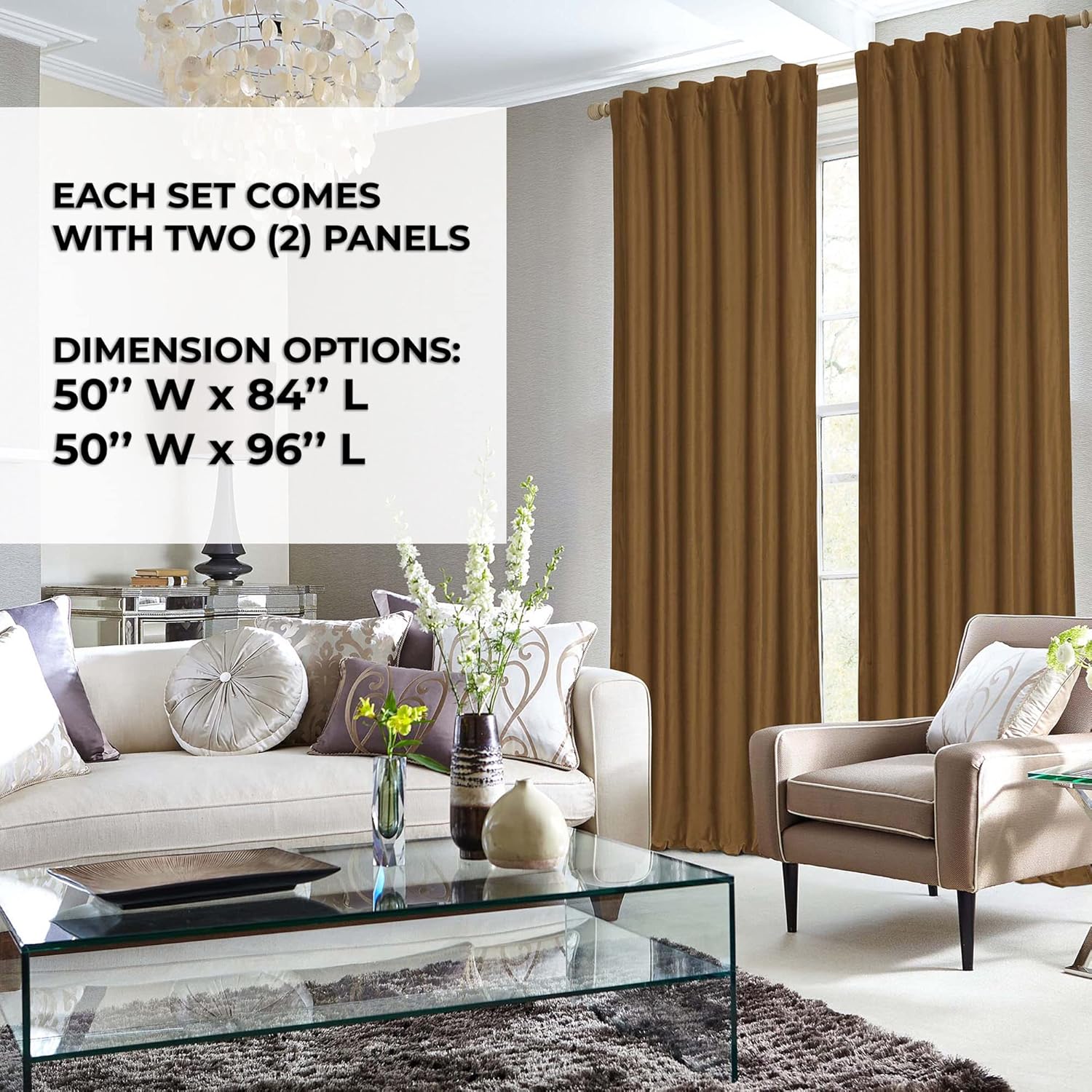 Tribeca Living Luxury Velvet Room Darkening Window Curtains - 50 x 96-Inch, Camel, 2 Panels (Rod Pocket/Back Tab) (VELSOCUR96CA)