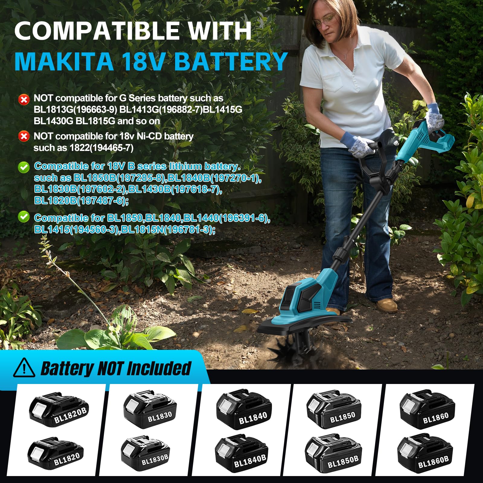 Motobineuse Électrique sans Balais 550W Compatible Makita 18V Batterie Pliable 32cm 18cm