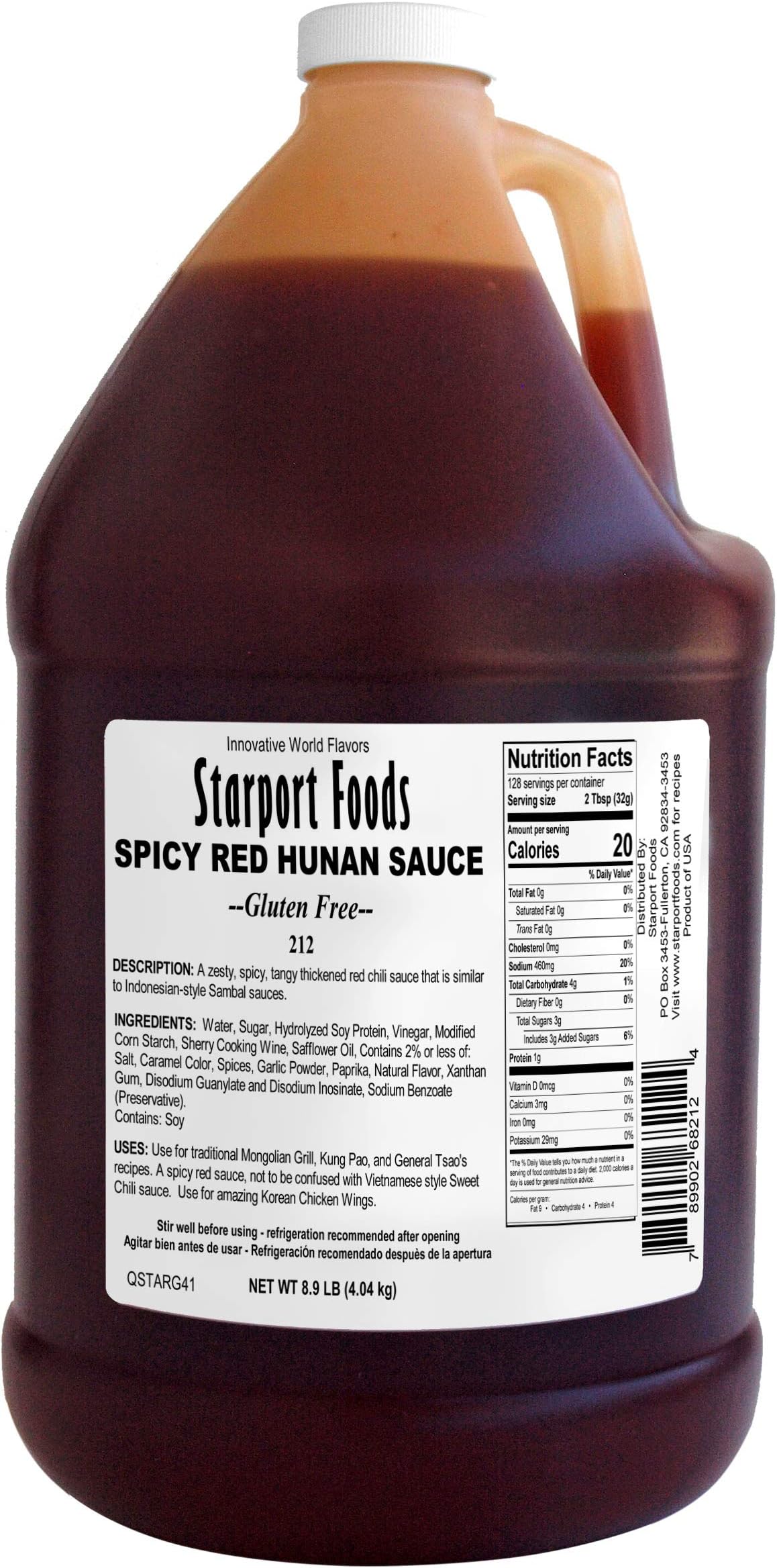 Starport Foods Spicy Red Hunan Sauce - Gluten Free, Vegetarian,1 gallon, NET WT 8.9LB, (142 OZ)