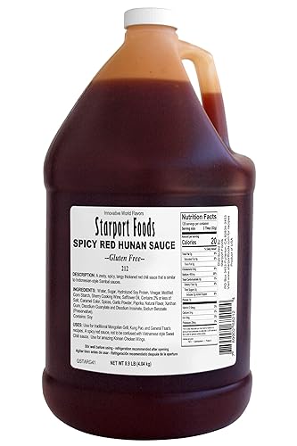 Starport Foods Salsa roja picante Hunan - Sin gluten, vegetariana, 1 galón, peso neto, 8.9 libras, (142 onzas)