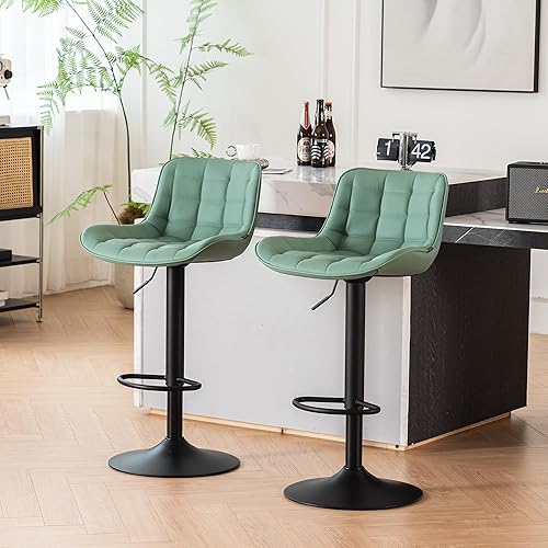 YOUTASTE Light Green Bar Stools Set of 2 Counter Height Bar Stool with Back, PU Leather Upholstered Barstools Modern Adjustable Swivel Bar Chairs for Home Kitchen Island