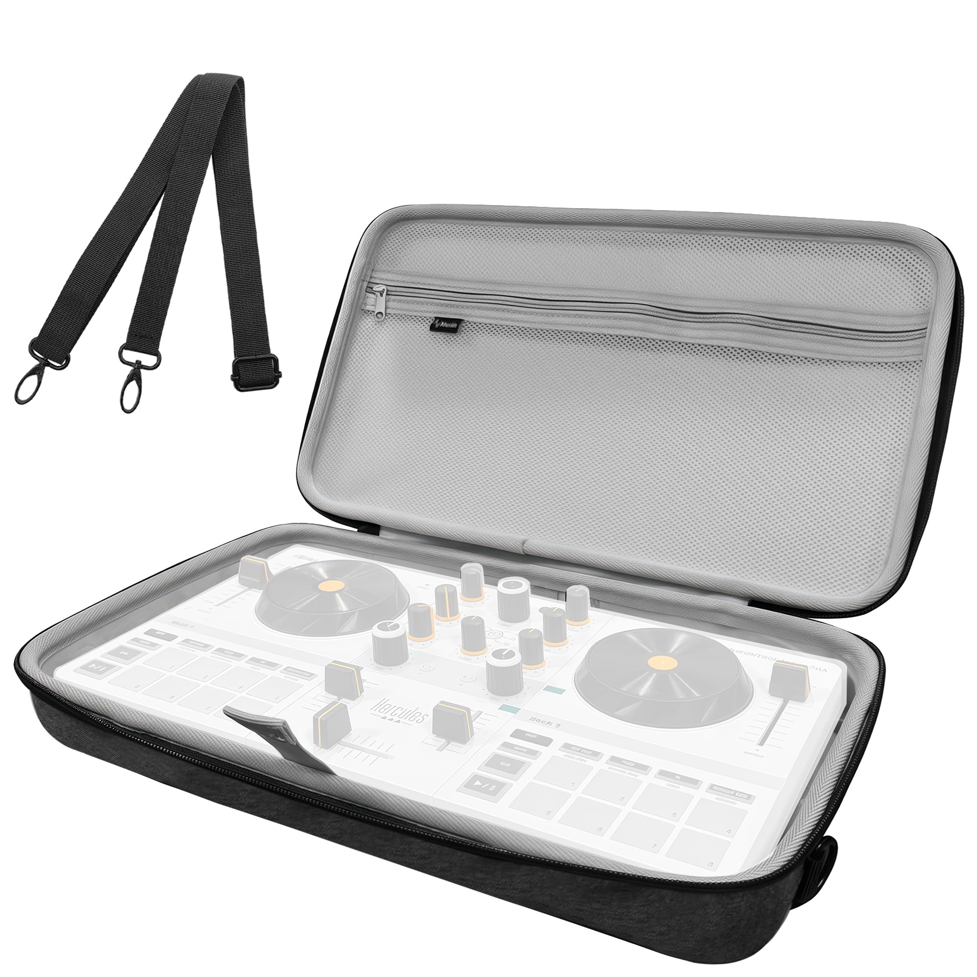 Musiin DJ-Controller-Hülle, kompatibel mit Hercules DJControl Mix Ultra, Hartschalenschutz mit zwei Reißverschlüssen, Netztasche und komfortabler Griff für DJ-Live-Shows und Reisen (Grau)