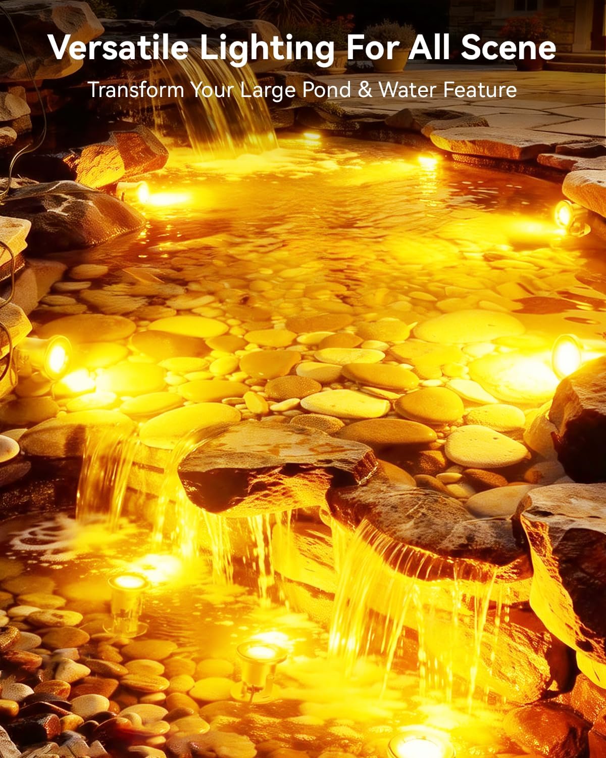 6W LED Pond Light, 2700K SS316 Stainless Steel Underwater Fountain Light with 15FT Cord, IP68 Waterproof Pond Lights LED Underwater for Outdoor Pond Fountain Waterfall Water Feature (1 Pack)