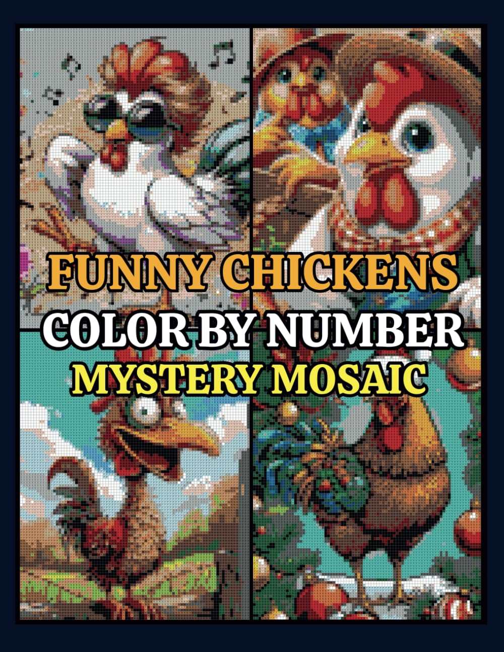 Funny Chicken Mystery Mosaics Color by Number: 50 Pixel Art Puzzles for Adults and Kids Stress Relief & Relaxation