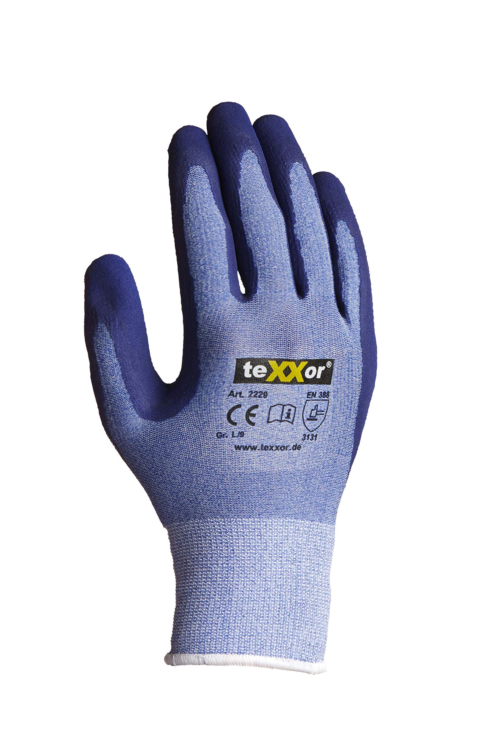 teXXor - Guantes de punto de poliéster, látex, color azul jaspeado/azul medio S/7