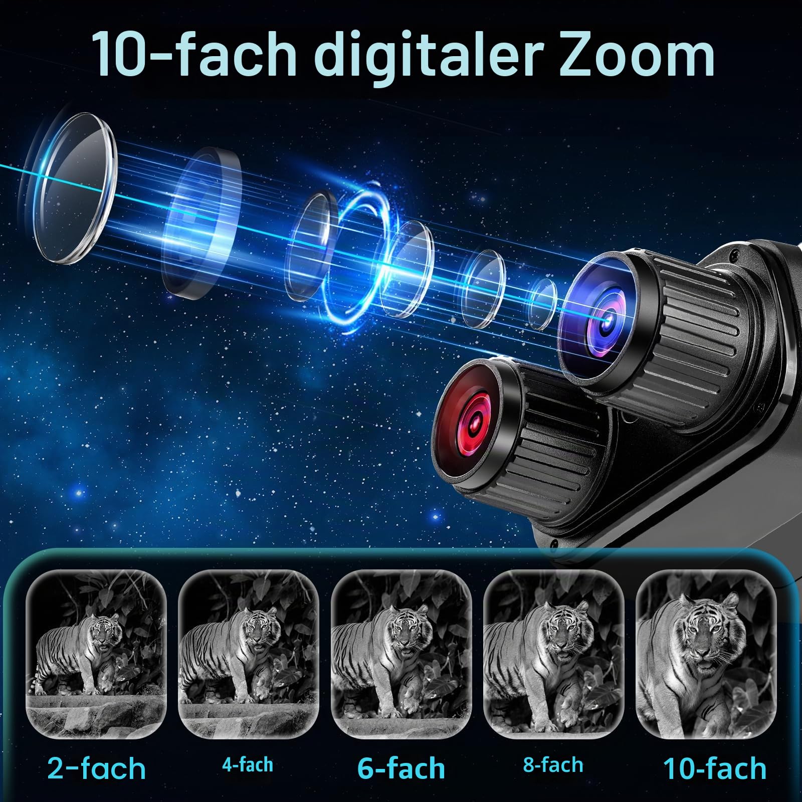 Nachtsichtfernglas für Erwachsene, 10X Digitalzoom 7X Infrarot, 64 GB TF-Karte, für Camping und Wildtierbeobachtungen