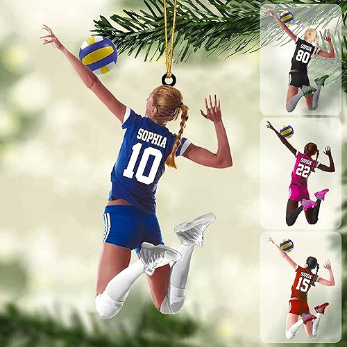 Nazenti Adorno de Navidad personalizado de voleibol, adorno personalizado de jugador de voleibol para niña, adorno de Navidad de voleibol para