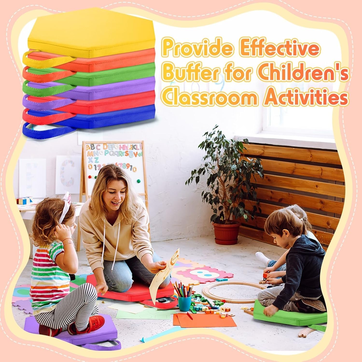 Set da 12 cuscini da pavimento da 30 cm per aule scolastiche: sedute flessibili con manici; cuscini esagonali da pavimento per bambini, neonati, asili nido e scuole materne