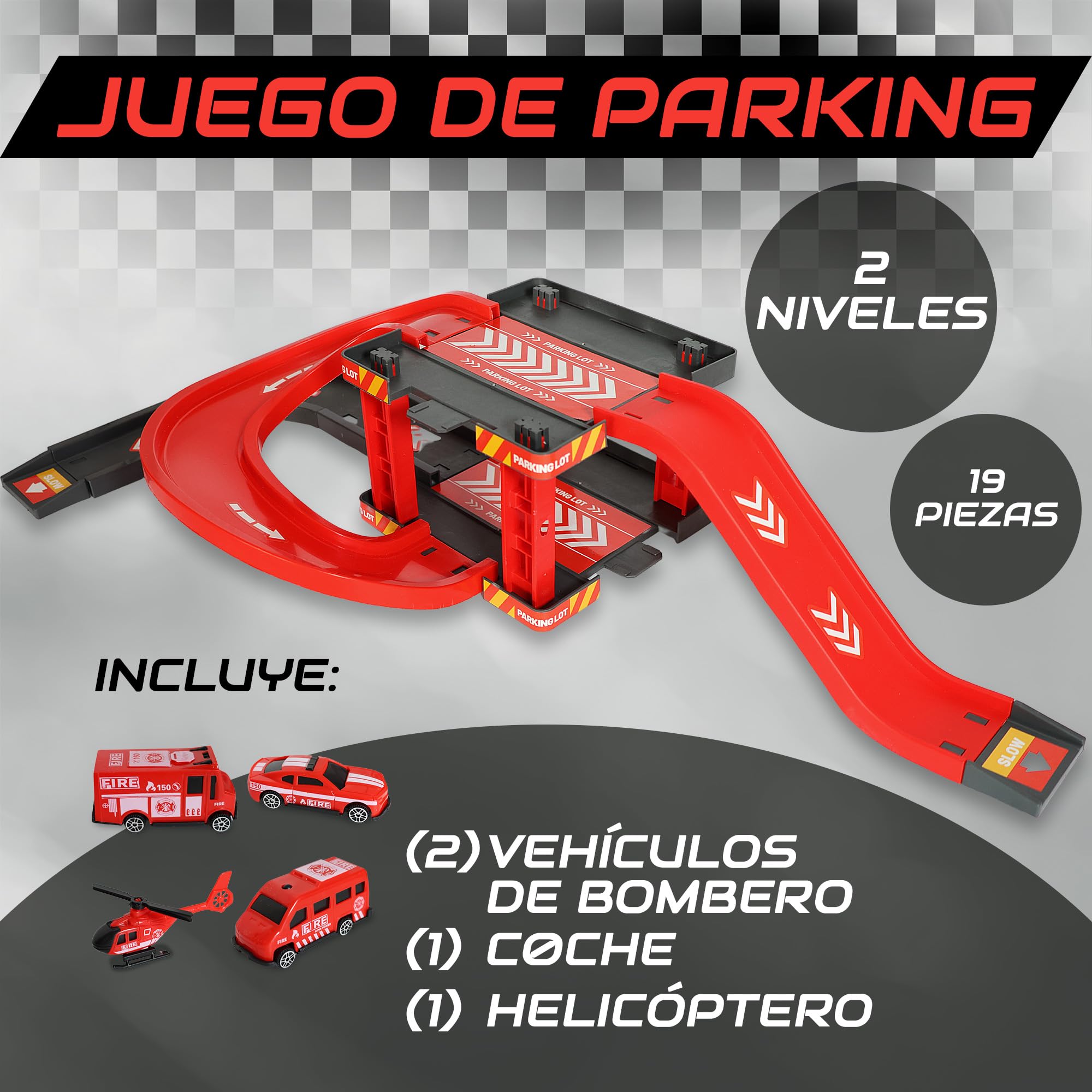 Elisium Juguetes Niños 3 años, Circuito De Coches Infantil con Parking, Pistas y 19 Piezas Niños y Niñas de 2, 3 y 4 Años -Juguete de Pista de Carreras con Garaje, Regalos Originales.
