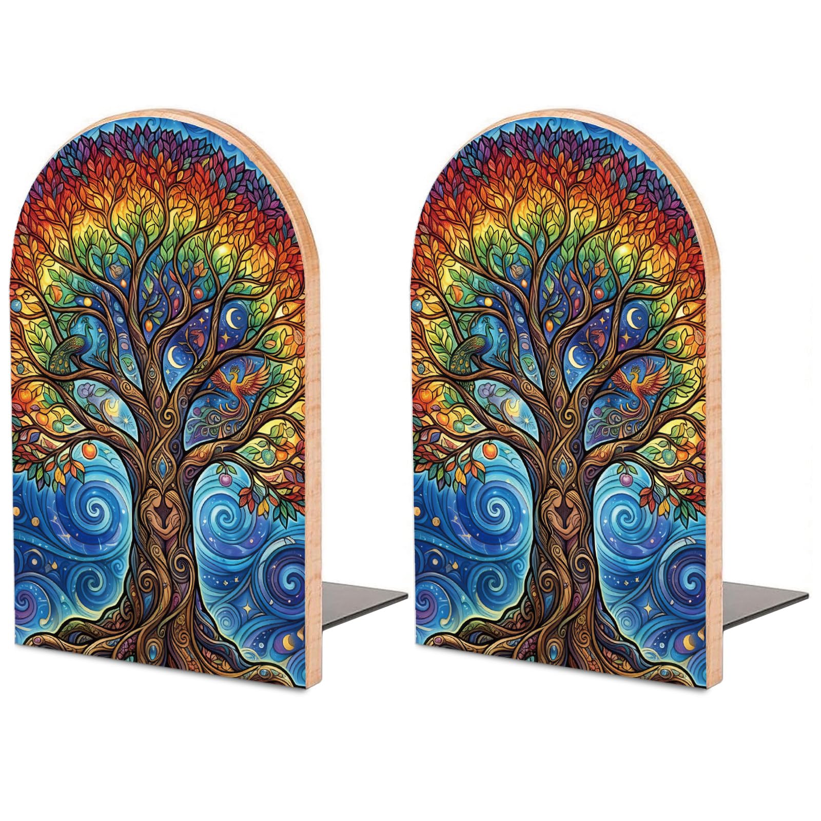 Peacoblue Buchstützen Holz,Topfpflanze Und Katze Buchstütze Dekorativ | 1 Paar 5"x3.15" schwere Gusseisen Buchhalter, Stabile Buchstopper für Bücherregal, Schreibtisch, Büro und Wohnraum