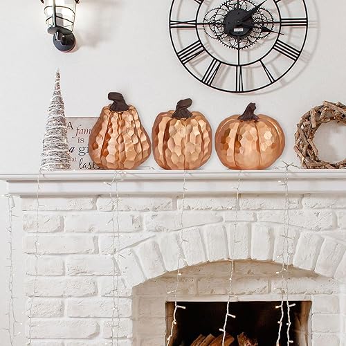 Miniatura 5 de Juego de 3 decoraciones de calabaza de otoño, calabazas de resina para decoración de mesa de Acción de Gracias, calabazas sintéticas de 5.9 pulgadas