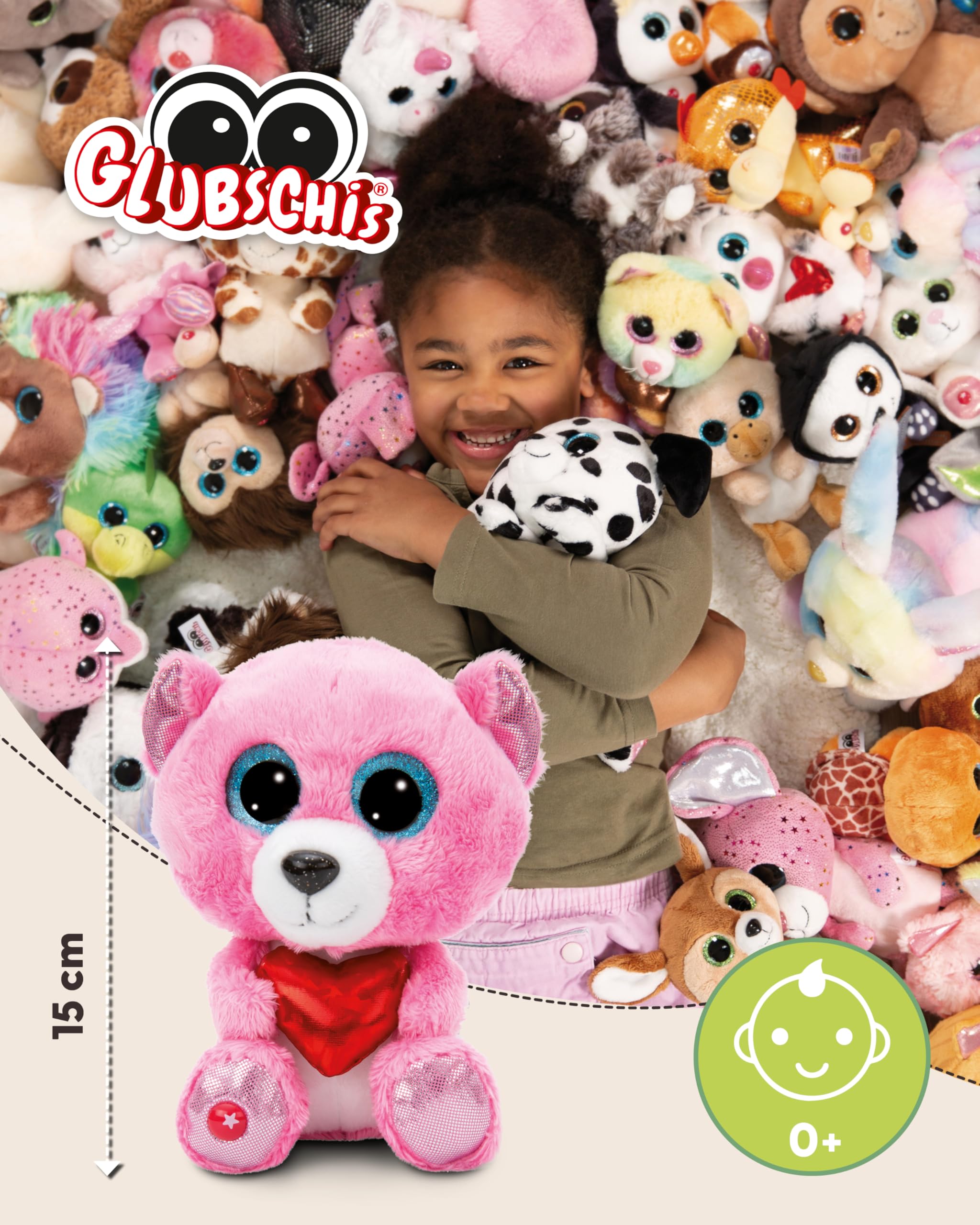 NICI Glubschis 62205 Pinky Luv Topolino di peluche morbido, tenero pupazzo per coccole e giochi, per adulti e bambini, 15 cm, rosa