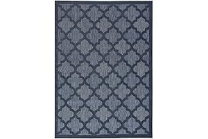 Nourison Easy Care Moroccan Non-Shedding Outdoor Rug, 5' x 7', Navy Blue