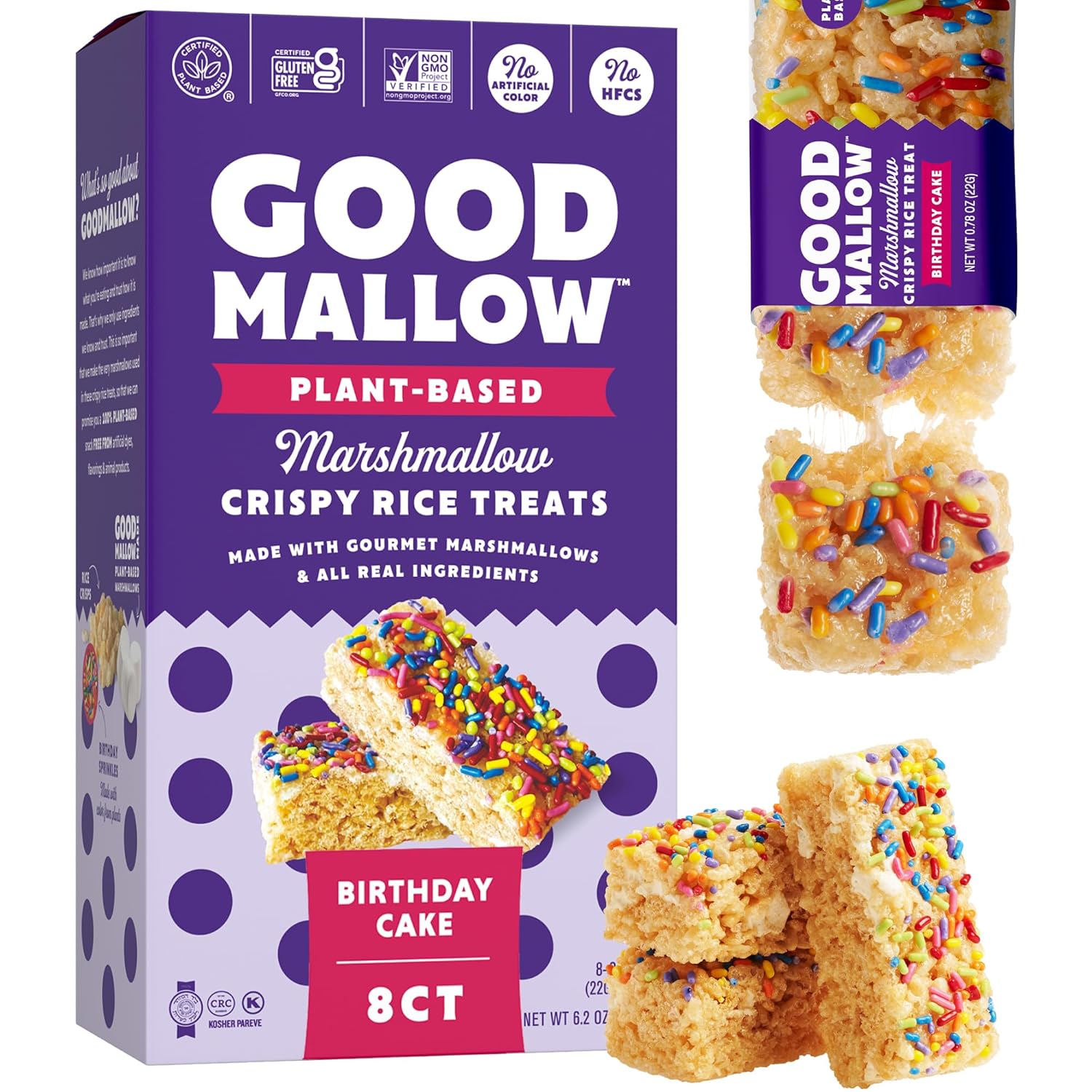GoodMallow Vegan Rice Crispy Treats Individually Wrapped Box of 24 , Kosher Vegan Snacks, Gluten Free Dairy Free Snacks for Kids & Adults - Healthy Sweets Made with Gourmet Marshmallows , Made in USA -combo pack of all flavors