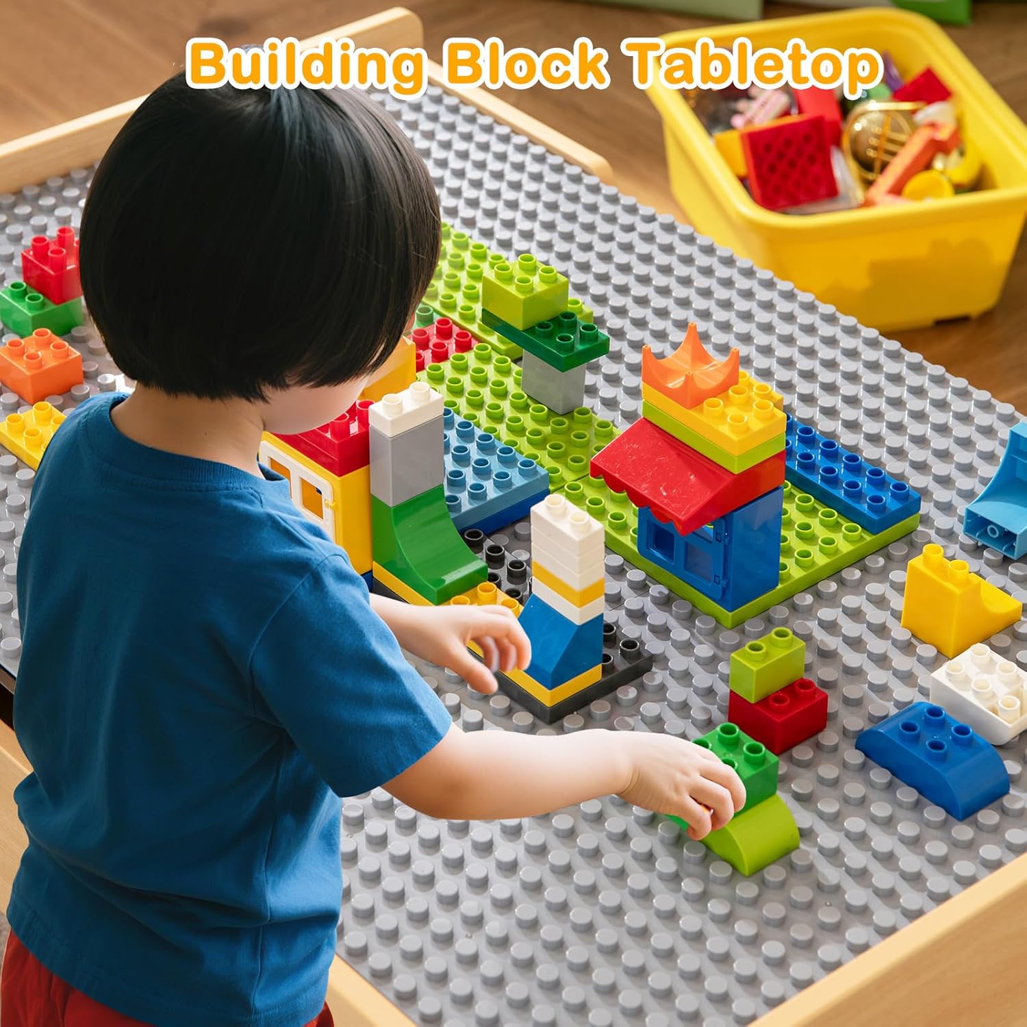 INFANS Train Table with Storage, 78 Pieces Wooden Kids Activity Toy Table Playset with Reversible Detachable Tabletop, Tracks, Train, Railway, City, Gift for Toddler Boys Girls Ages 3+