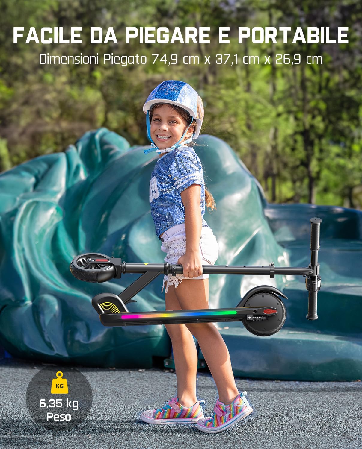 FanttikRide C9 Pro Monopattino Elettrico per Bambini 120-160 cm, Luci Arcobaleno Colorate, 8/13/16 km/h, Autonomia di 8 km, Display LED, Altezza Regolabile, Pieghevole, per Bambini fino a 60 kg