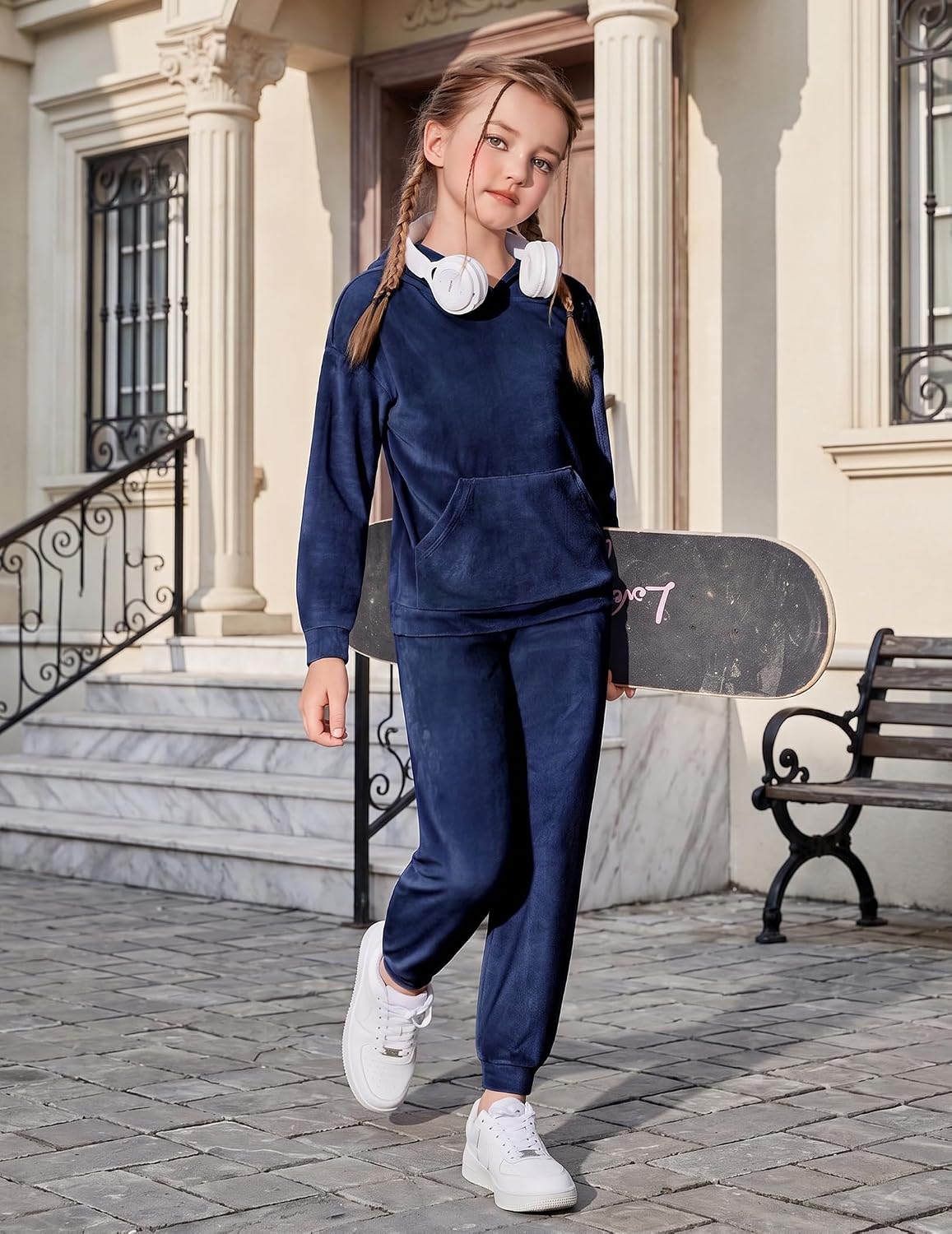 Arshiner Girls Velour 2 Pieces Tracksuits Outfits Athletic Hoodies Sweatshirts and Sweatpants Athletic Clothing Sets