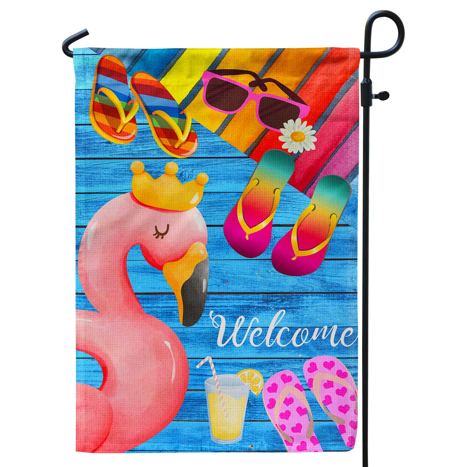 Summer Pool Garden Flag, Welcome Flamingo Summer Pool Decoration Outdoor 12x18Inch Double Sided Burlap Double Sided