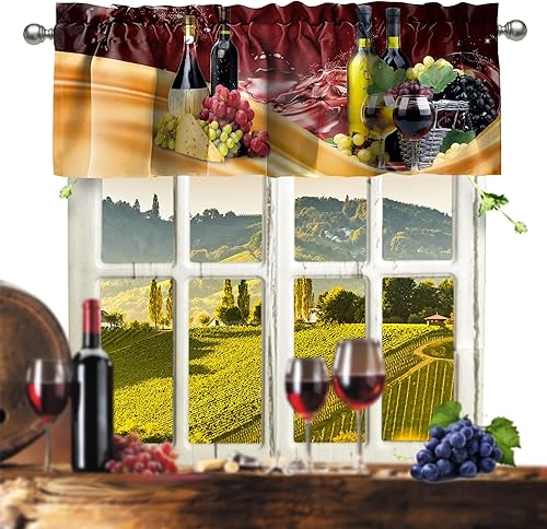 Miniatura 5 de SUNWISHA Cenefa para vino tinto y uvas, 52 x 18 pulgadas, cenefa de cortina para ventanas de cocina (estilo 1)