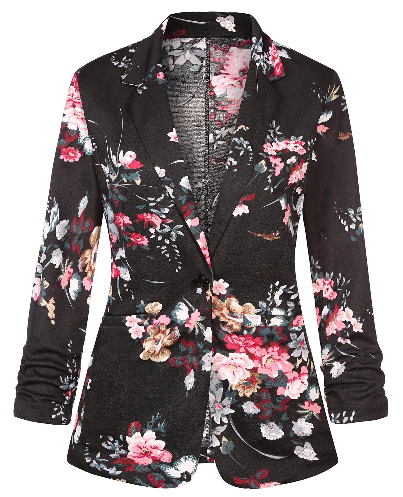 Womens Blazers Suit Jackets Notched Lapel One Button Jacket 3 4 Sleeve Blazers Casual Workwear with Pockets Floral
