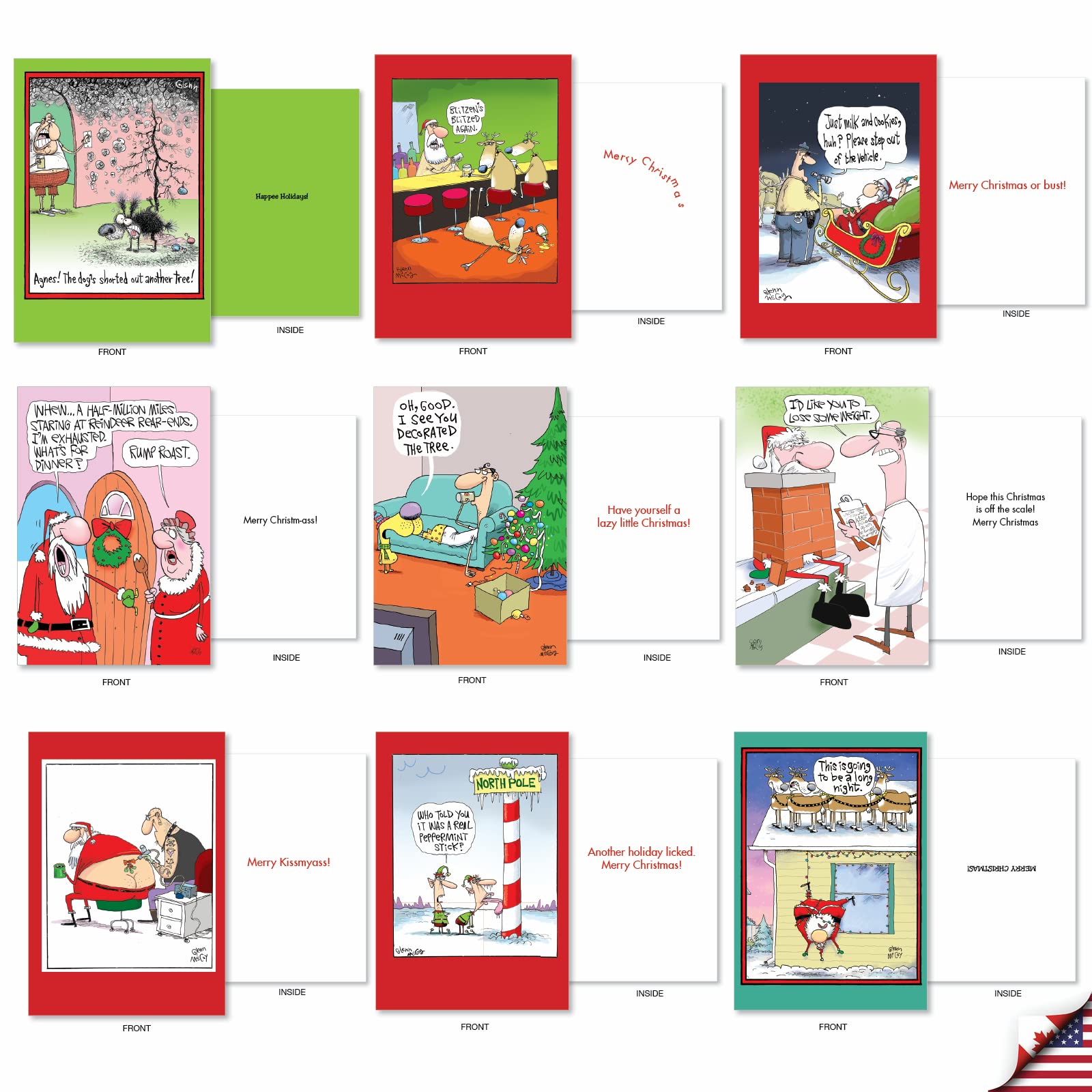 NobleWorks,36 verschiedene Großkartons Set lustige Cartoons Weihnachtskarten mit Umschlägen (36 Designs, Frauen,A McCoy Bros. AC7139XSG-B1x36