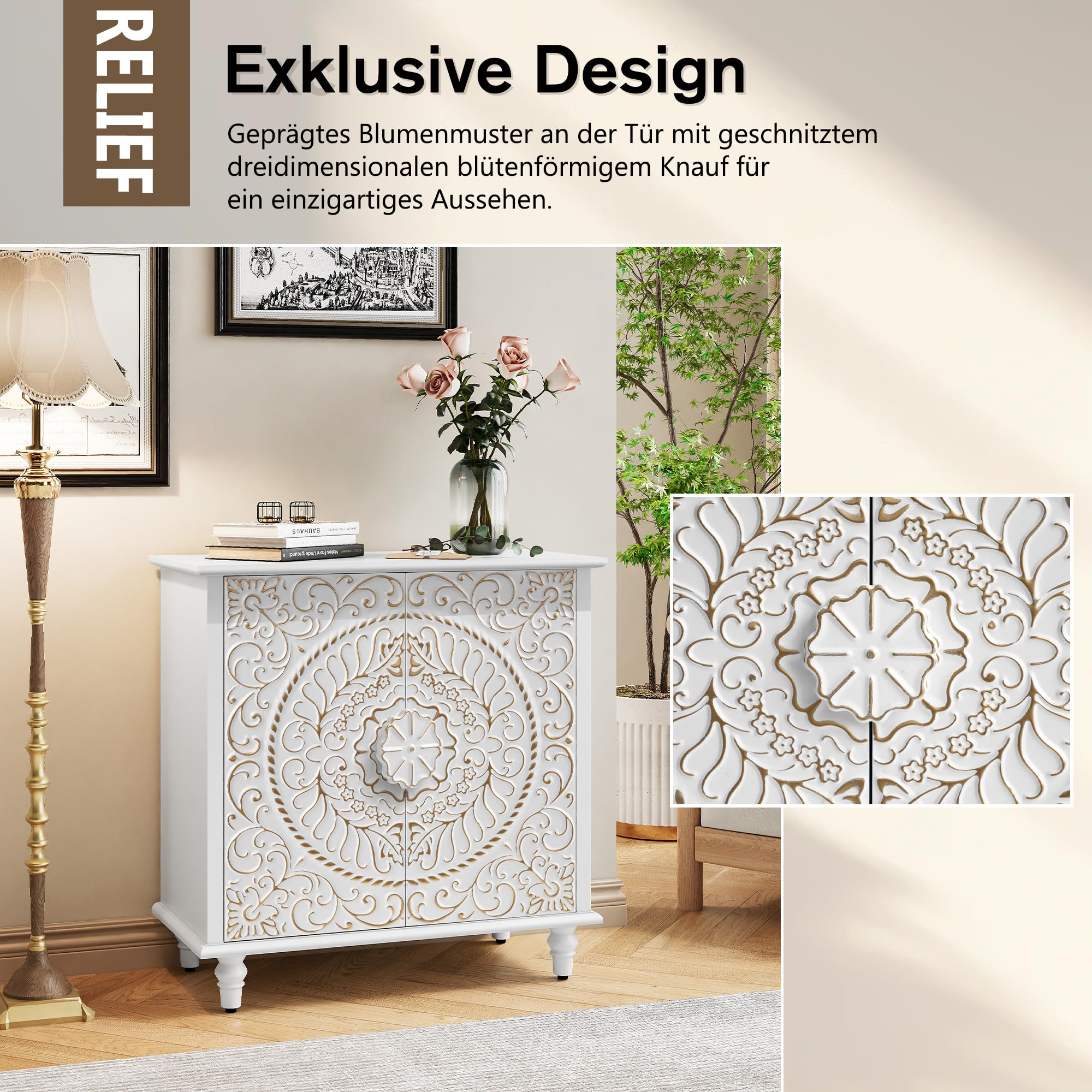 HOLTICO Sideboard Wohnzimmer, Küchenschrank Kommode mit 2 Türen Buffetschrank Aufbewahrungsschrank für Wohnzimmer, Küche, Esszimmer Weiß